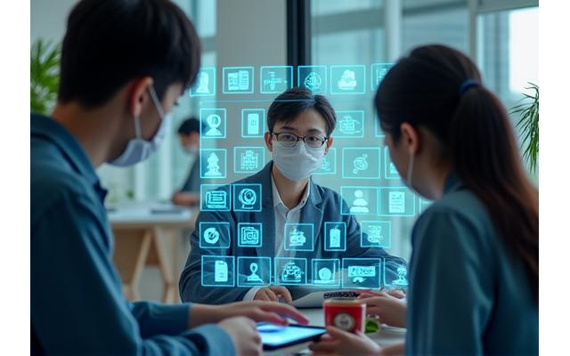 2020년 팬데믹 시기 원격 생산성 솔루션으로 급성장하는 모습을 보여주는 원격 협업 인터페이스