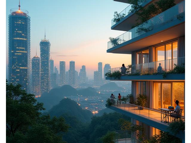 최적화된 라이프스타일을 구현한 미래 도시 풍경과 연결된 사람들