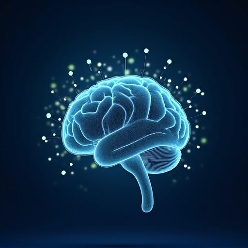 AI 뇌를 형상화한 이미지, 데이터 흐름과 스마트 연결 시각화